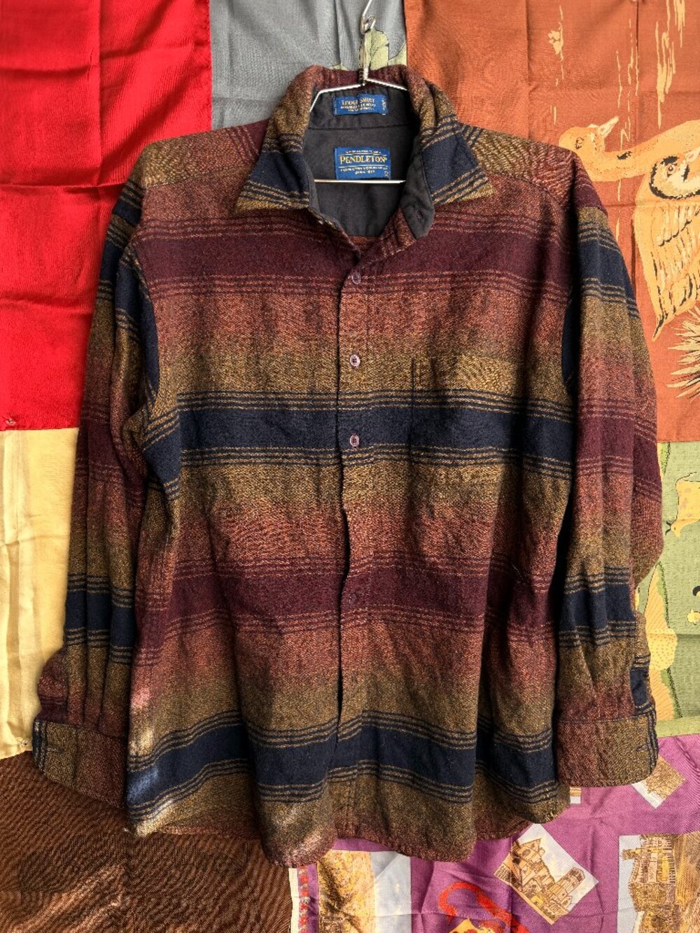 Pendleton Lodge Shirt Ombre Plaid Wool Large Read Description